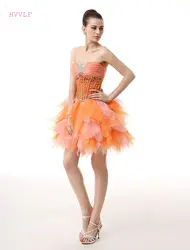Оранжевый 2019 коктейльные платья Элегантные трапециевидные милые короткие мини-тюлевые бисерные вечерние кристаллы Вечеринка плюс размер