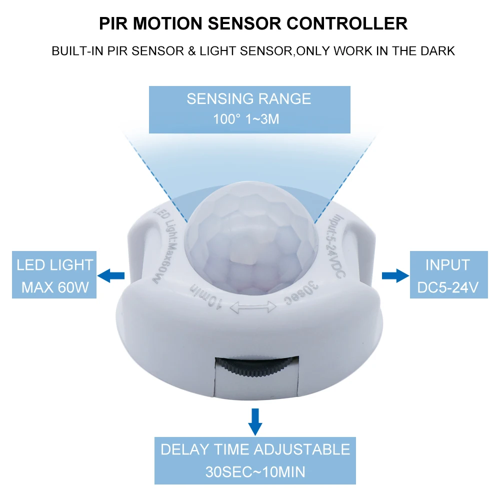 DC5V-24V инфракрасный датчик движения с датчиком движения и таймером для светодиодной ленты, светильник с автоматическим включением/выключением