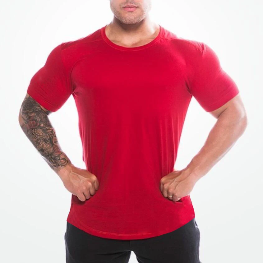 Muscleguys Новые однотонные Фитнес Одежда тренажерные залы Tight Футболка мужская