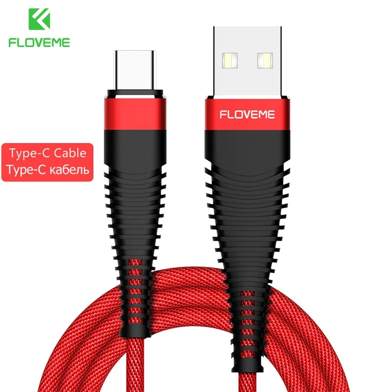 FLOVEME высокопрочный кабель usb type-C для Xiaomi Redmi Note7, шнур для передачи данных, кабель для быстрой зарядки телефона для samsung Galaxy S8 S9 S10 Plus - Цвет: Type-C Red