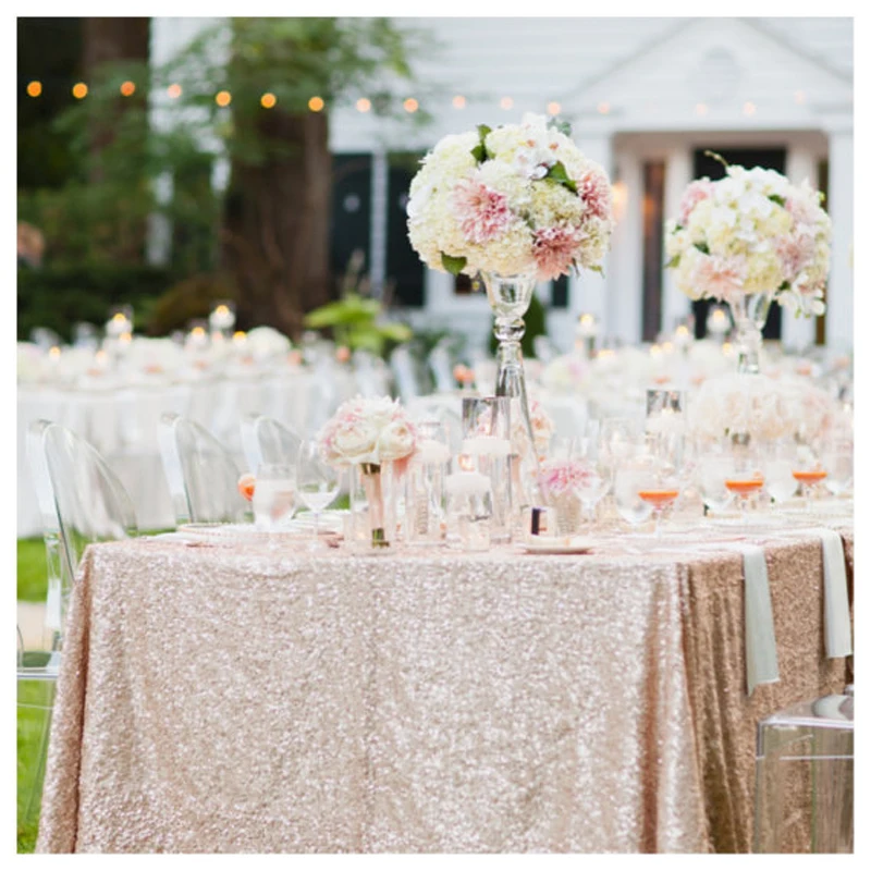 Free Shipping 125x180cm Champagne Gold Silver Embroidery Mesh Sequin Tablecloth Sequin Table Overlay for Wedding Party