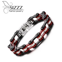 Новая мода красный и черный из нержавеющей стали, велосипедная браслет с зеркальной полировкой ручной цепи мужские ювелирные изделия высокого качества классический стиль