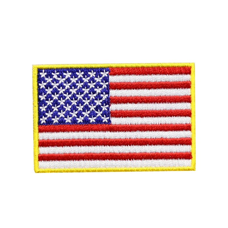 

1 PCS Iron On American Flag Embroidered Patches Gold Border USA United States of America Military Uniform Emblem Stripe