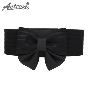 

[AETRENDS] Women Wide Elastic Cinch Belt Bow Belts All-match Wide Stretch Waist Elastic Cummerbunds for Dress D-0108