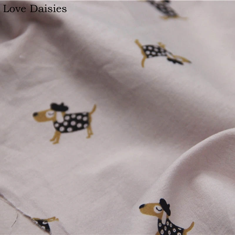 

100% Cotton Poplin LIGHT PINK Cartoon Brown Dog Wear Black Clothes Fabrics for DIY Handmade Summer Dress Shirt Blouse Textile
