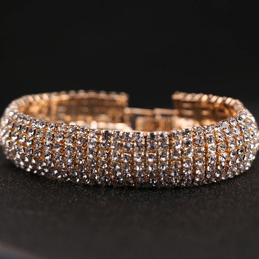 Stylish Rhinestone Shining Elastic Bracelets Attractive Gold Silver Color Crystal Bracelets For