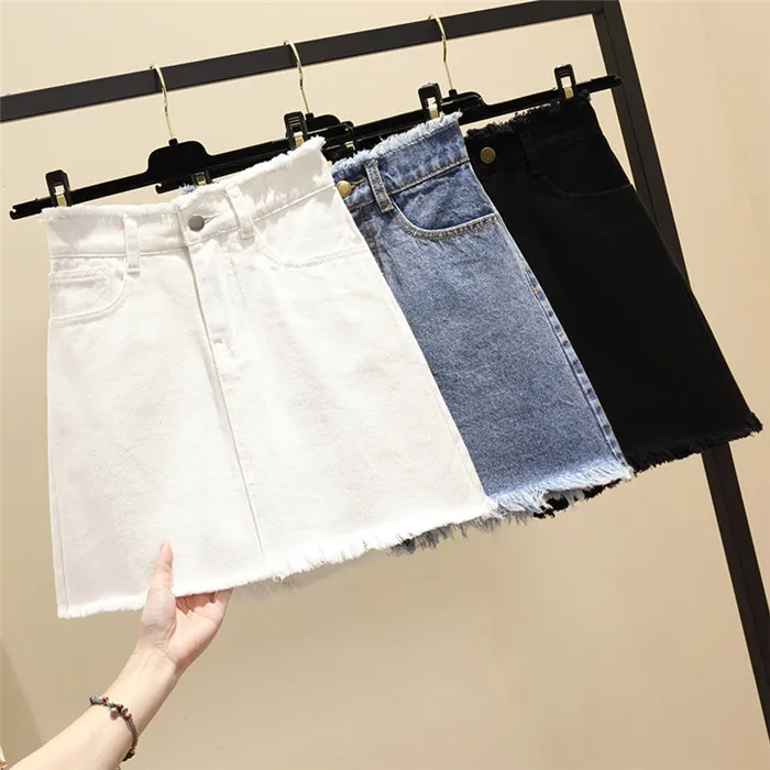 Женская джинсовая юбка размера плюс с завышенной талией новая весенняя летняя юбка большого размера повседневная короткая юбка трапециевидной формы Q61