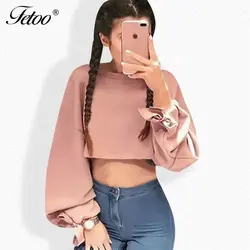 Fetoo осень 2017 г. Для женщин Толстовки кофты розовый лук с длинным рукавом Пуловеры для женщин основной толстовка Для женщин Свободные