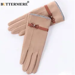 BUTTERMERE женские перчатки с бантами женские перчатки для вождения замшевые теплые зимние Элегантные Бархатные хаки женские перчатки с