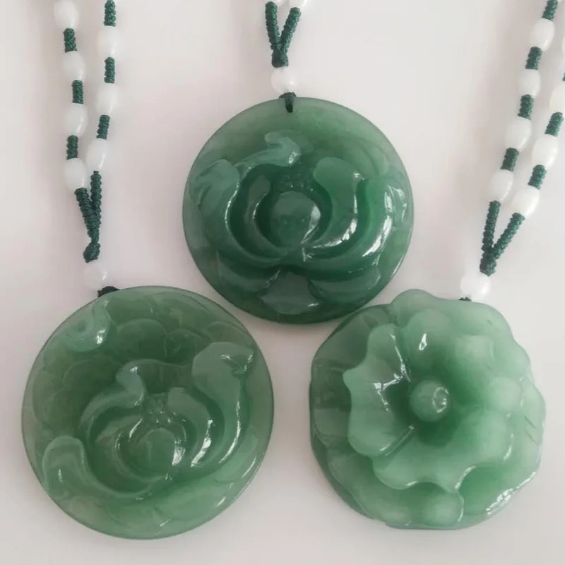 

Drop Shipping DongLing Jade Pendant Necklace Flower Amulet Lovers Necklace Sweater Chain For Women Men