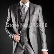 Утро стиль жених смокинг светло-серый лучший мужчина Peak дружки мужчины свадьба костюмы жених( куртка+ брюки+ перевязка+ жилет) мы