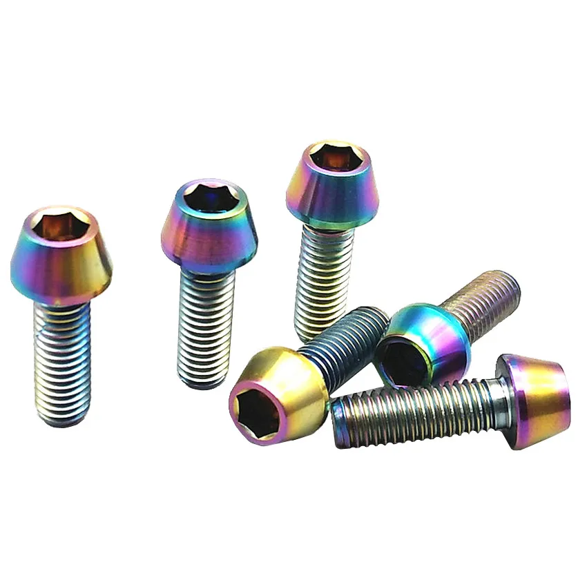

Titanium Bolt for Long Type Seat Pin Bicycle M6 x18-70mm Ti Bolts Cone Head Steel/Gold Color Titanium Screws Ti Fastener 6 pcs