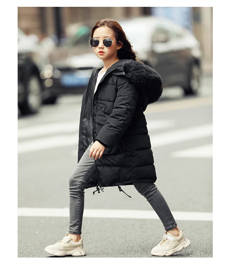 Новая зимняя детская длинная куртка для девочек детское зимнее пальто с меховым капюшоном для девочек подростковая одежда с хлопковой подкладкой, парки для детей от 3 до 13 лет