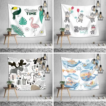 

SOFTBATFY Nursery Baby Room Tapestry Zebra Shark Giraffe Headboard Wall Art Bedspread Dorm Tapestry Home Decor