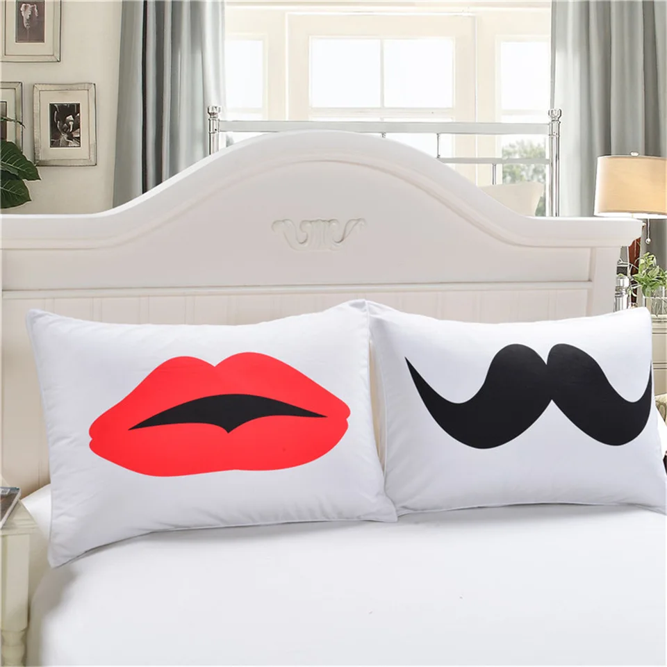 Cilected 1 Pair Personalized Mr Mrs Pillowcases Fashion Mustache