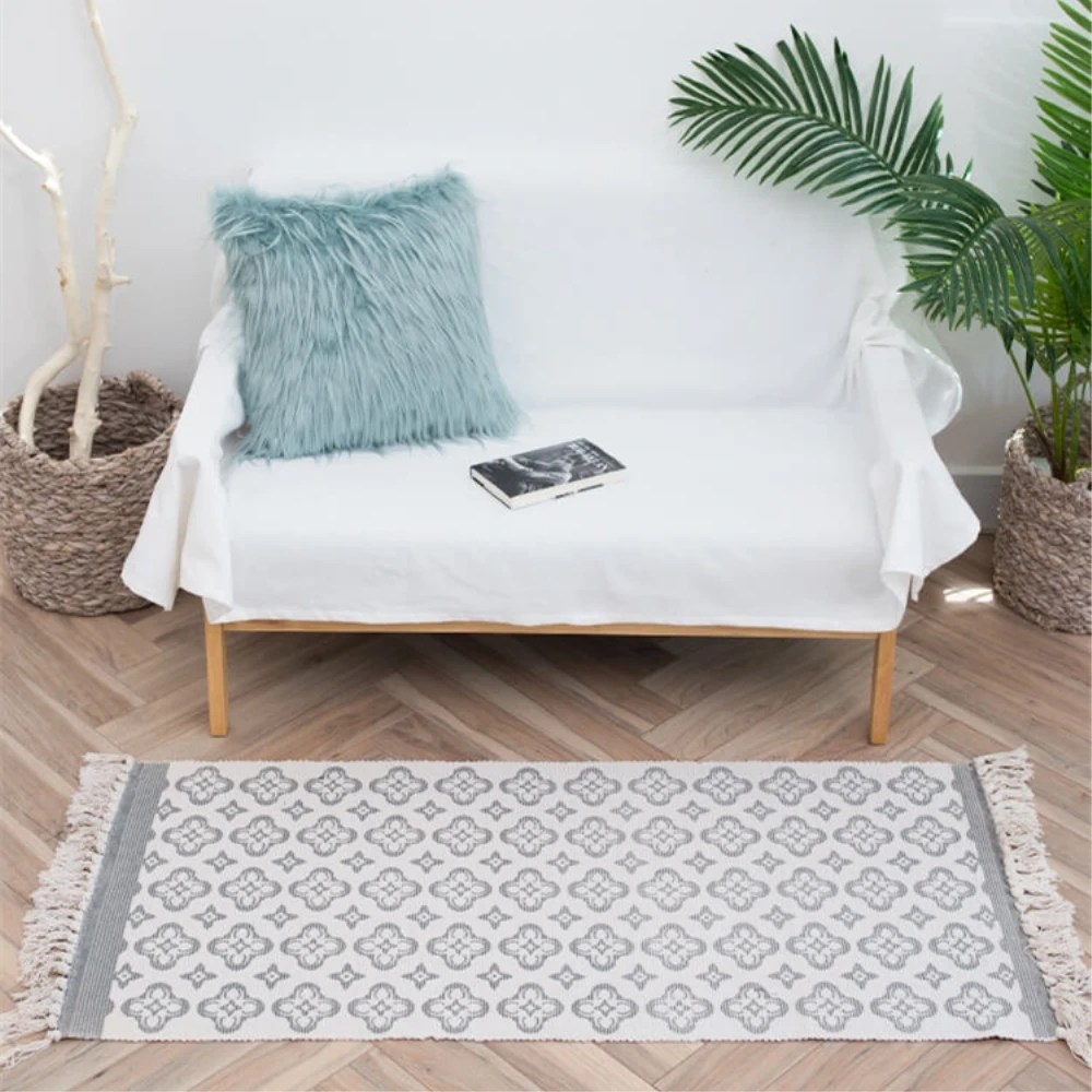 

RAYUAN Morocco Style Blending Carpets Geometric Line Washable Mat Fringed Tapestry Carpet Doormat Rug 60x90CM 60x130CM