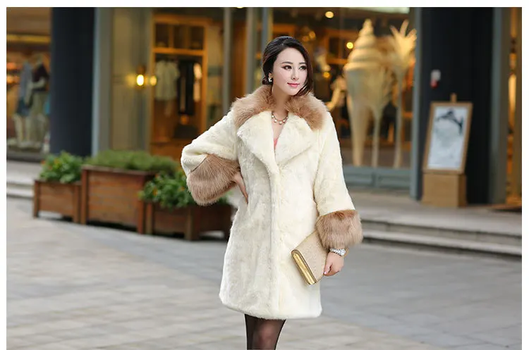 Новая осенняя и зимняя мода Европа и Америка Благородный Воротник имитация меха пальто длинное пальто женская одежда