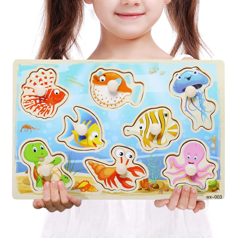 Baby Puzzle Toys Wooden Jigsaw Hand Grab Board Set Educational Toys for Children Cartoon Vehicle Marine Animal Jigsaw Child Gift - Цвет: D25