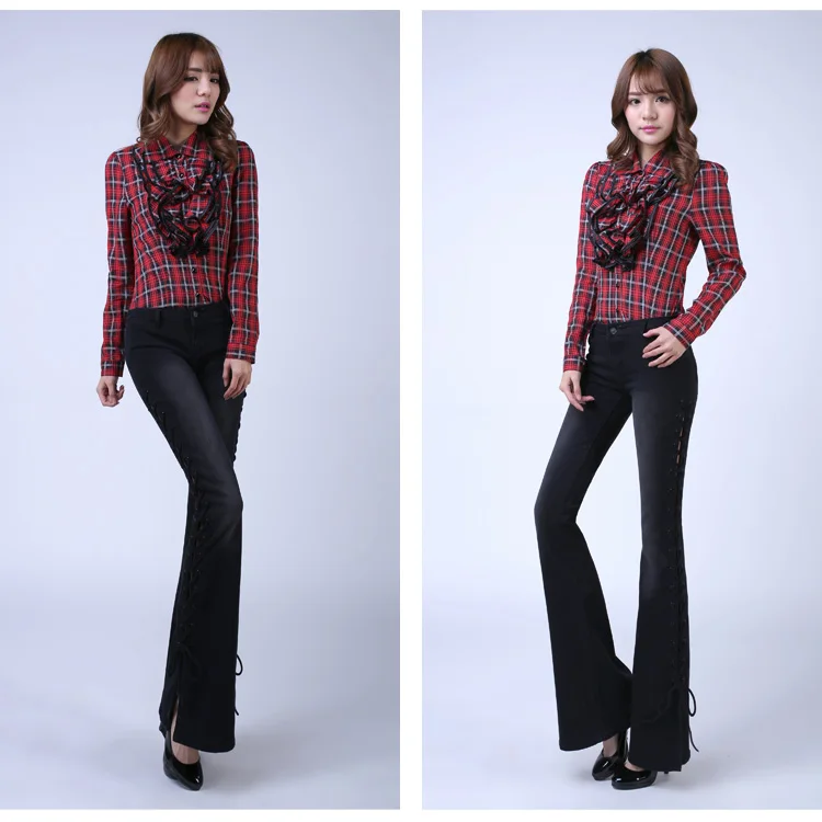Женские джинсовые расклешенные брюки со средней талией, модные дизайнерские Облегающие расклешенные брюки, брюки W421