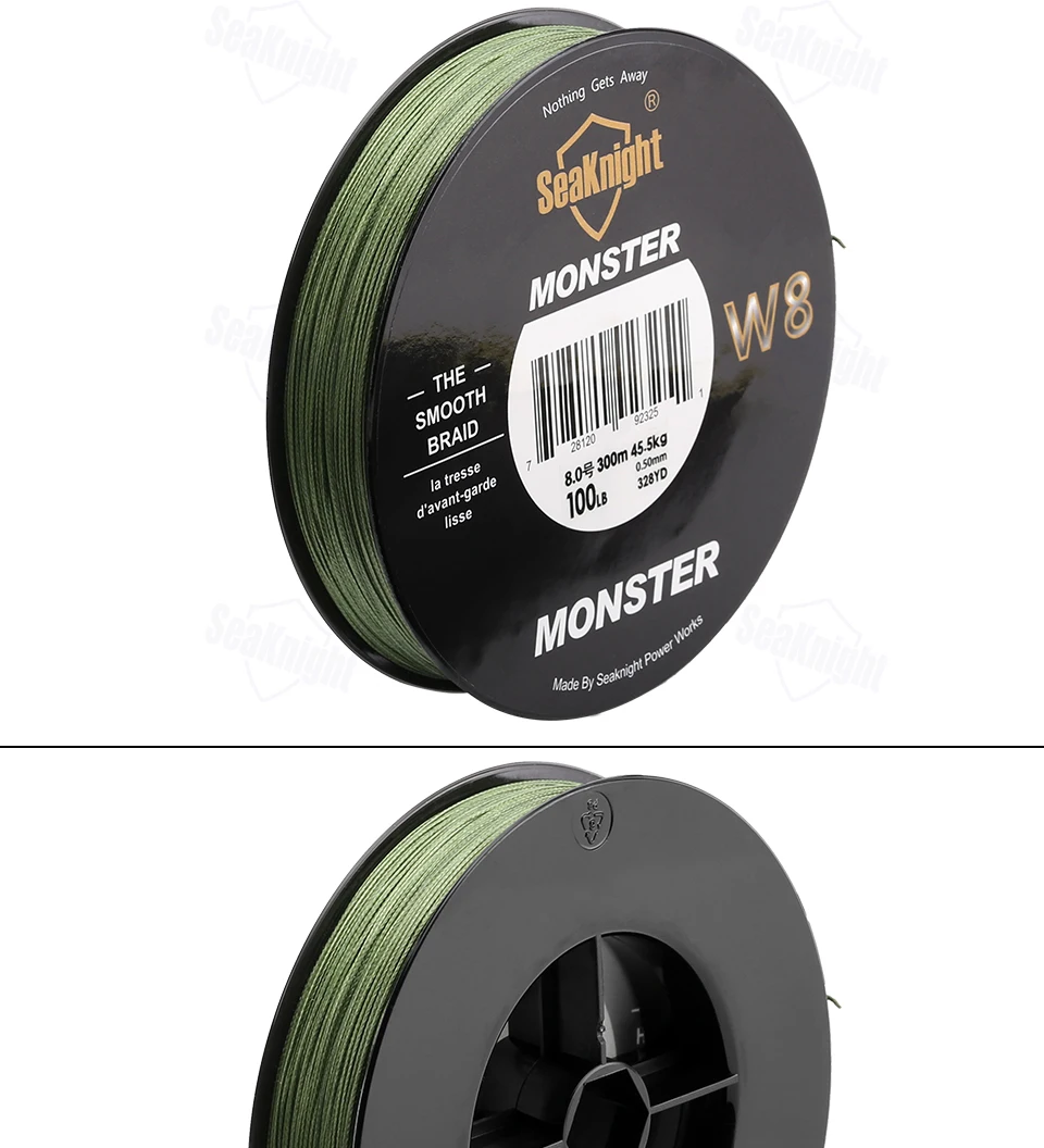 SeaKnight MONSTER W8 Fishing Line 300M 8 Strands Braided PE Line 15 20 30 40 50 80 100LB