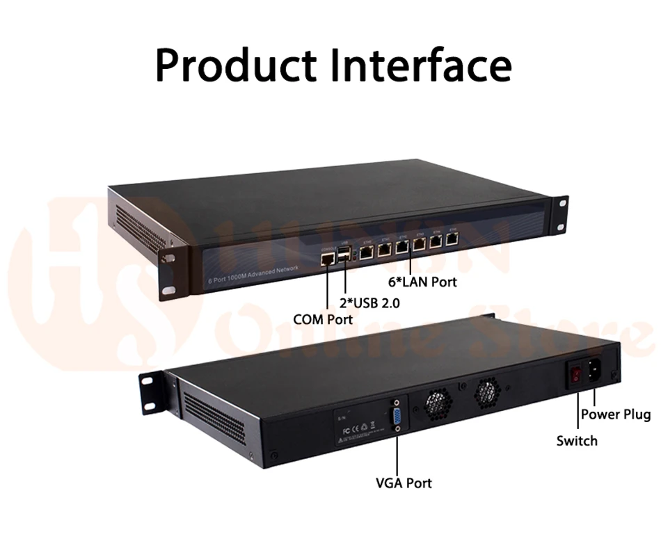 Брандмауэр Mikrotik Pfsense VPN принадлежности для сетевой безопасности Intel Atom D510 маршрутизатор ПК, [HUNSN RS04], (6LAN/2USB2. 0/1COM/1VGA)