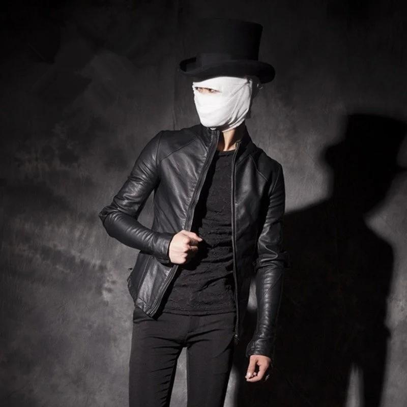 S~2XL! New Men's clothing Personality repair zipper night shop hairdresser Korean version Leather coat costumes