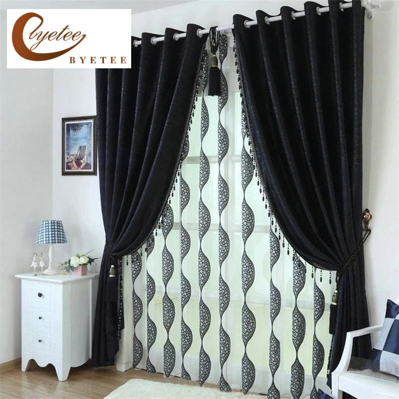 

[byetee] Black Beauty Customized Blackout Curtains for Living Room High Quality Fabric Modern Curtain for Bedroom
