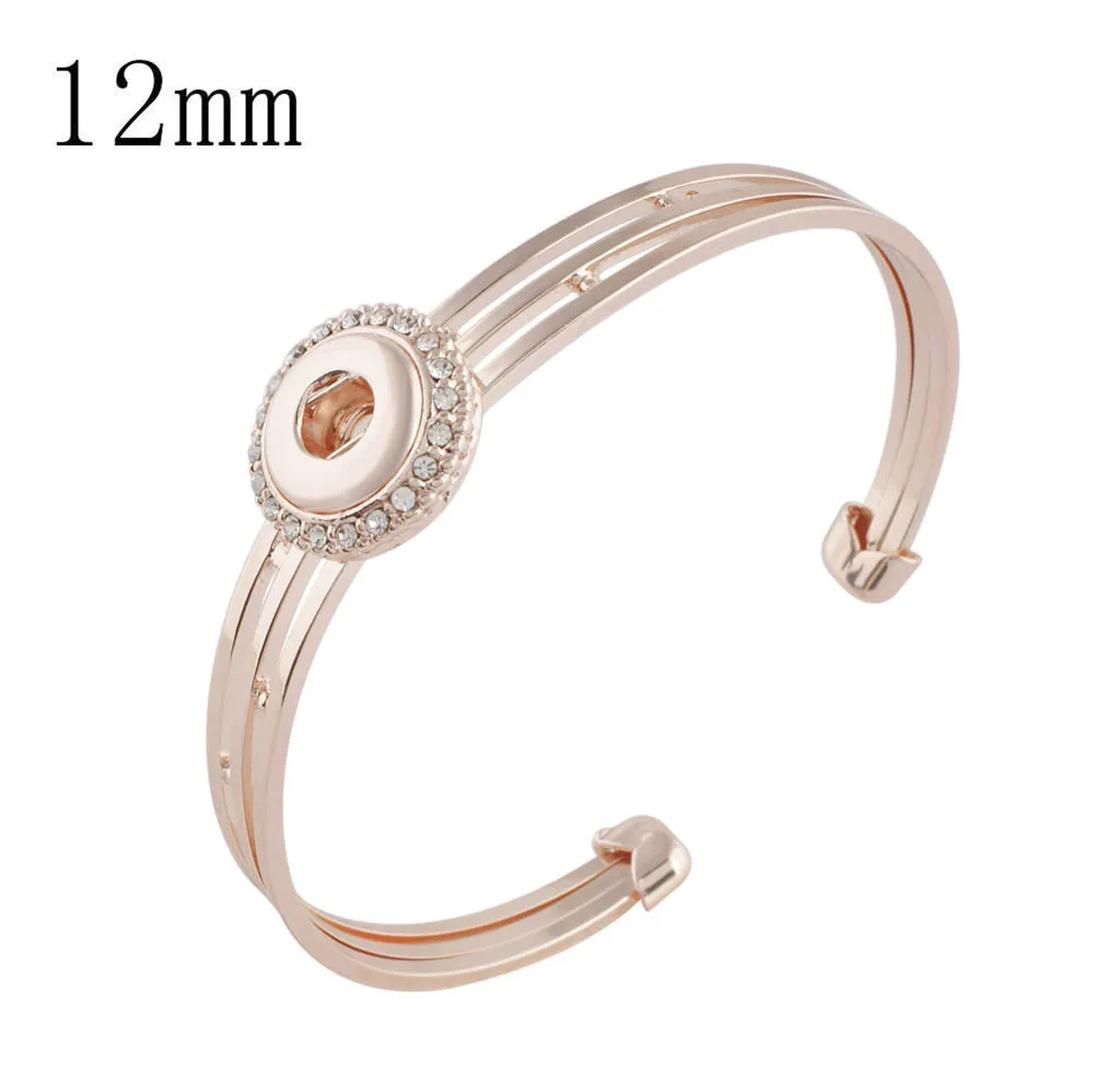 

Fashion Gold Plate Rose Gold Bracelet Geometric Smooth Open Cuff Punk Bracelet Bangle fit 12mm Snap button Jewelry DIY