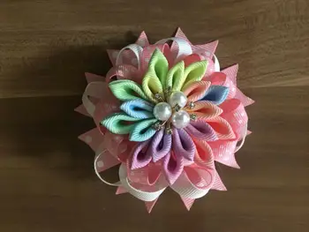 

9 BLESSING Girl 4.5" Shine ABC Wendy Hair Bow Clip Rhinestone Rainbow Flower