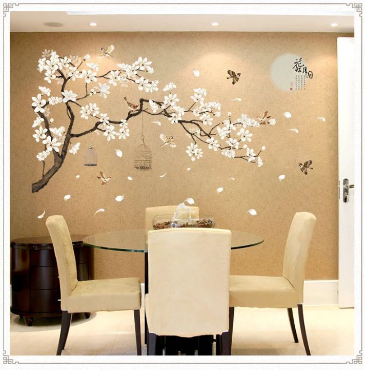 187*128 см большие размеры дерево наклейки на стену с изображением птиц цветок обои для домашнего декора для гостиной спальни DIY виниловые комнаты украшения