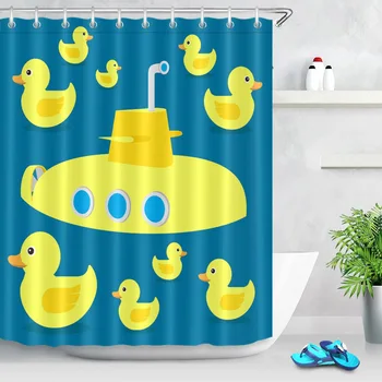 

LB Cartoon Yellow Submarine Cute Duck bathing Shower Curtains Waterproof Custom Bathroom Curtain Fabric For Kids Bathtub Decor