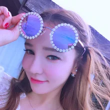 Diamante de la manera Steampunk Ronda gafas de Sol de Las Mujeres Diseñador de la Marca Sin Montura Gafas de Sol De Espejo Femeninos Lunette de Soleil Tonos