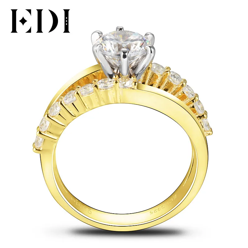 EDI Роскошные 1CT круглые огранки Moissanite свадебные наборы дизайнерское кольцо для