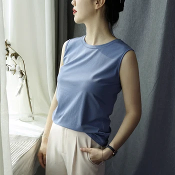 

95% Cotton Camisetas verano mujer 2019 High Quality Women Summer T Shirts O Neck Sleeveless Solid Chemise Femme koszulka damska