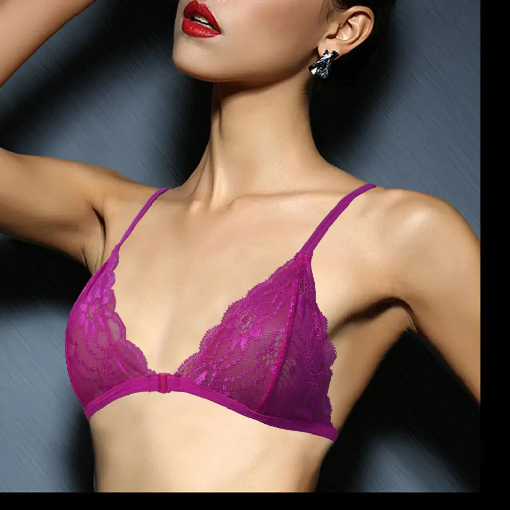 

Lady Secret Sexy Purple Lace Women Triangle Bra Bralette BH Crop Top Mesh Lined Unpadded Intimates 32 34 36 38 40 42 44 ABCD BIG