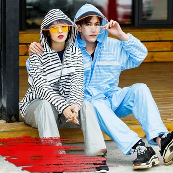 

Waterproof Rain Jacket Raincoat Stripe Women Poncho Girls Adult Rain Coat Impremiable Windbreaker Capa De Chuva Rain Suit LZO129