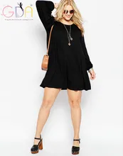 GDA.2016 Summer Fashion Black Large size Women Sexy Dress Loose Short long sleeve Dress Club Party Beach Vestidos plus size G