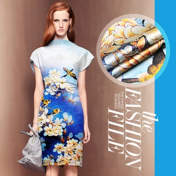 

jenny silkdouble printing silk fabric silk cloth LB Stretch Satin cheongsam stunning blue Magnolia clothing material []