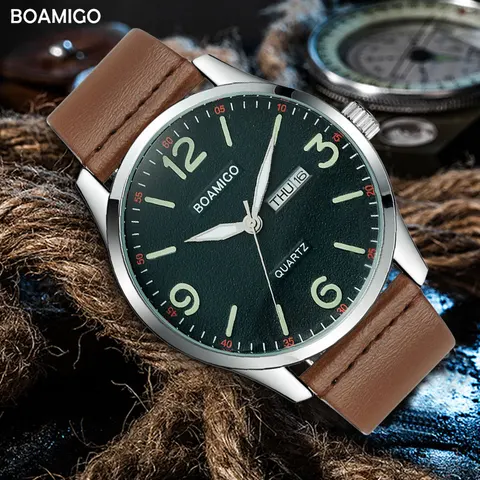 Topo da Marca de Luxo Relógios de Pulso à Prova Boamigo Masculino Militar Moda Esporte Negócio Quartzo Relógio Homem Casual Couro Marrom Dwaterproof Água 2020