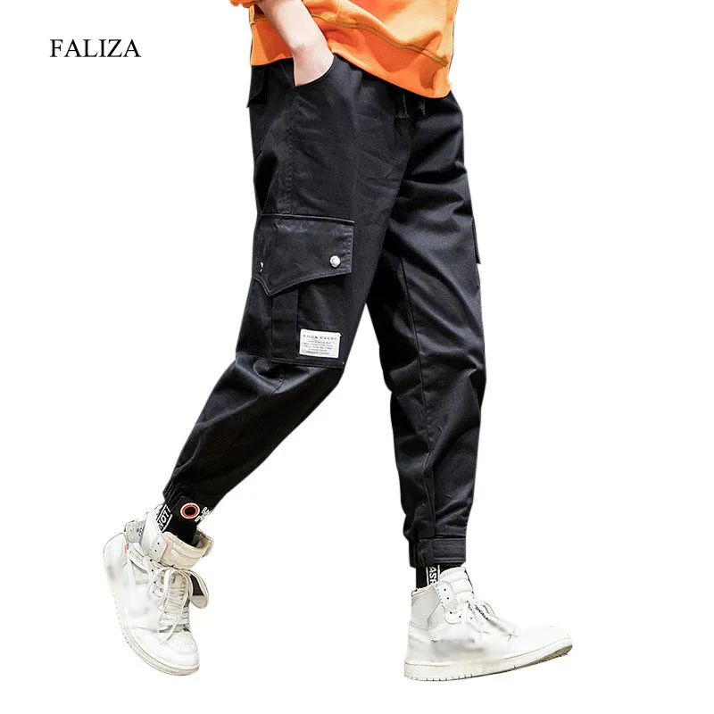 FALIZA Мужские брюки карго уличная Повседневное Jogger Модные прочные брюки хип-хоп боковые карманы грузов шаровары комбинезоны PA06