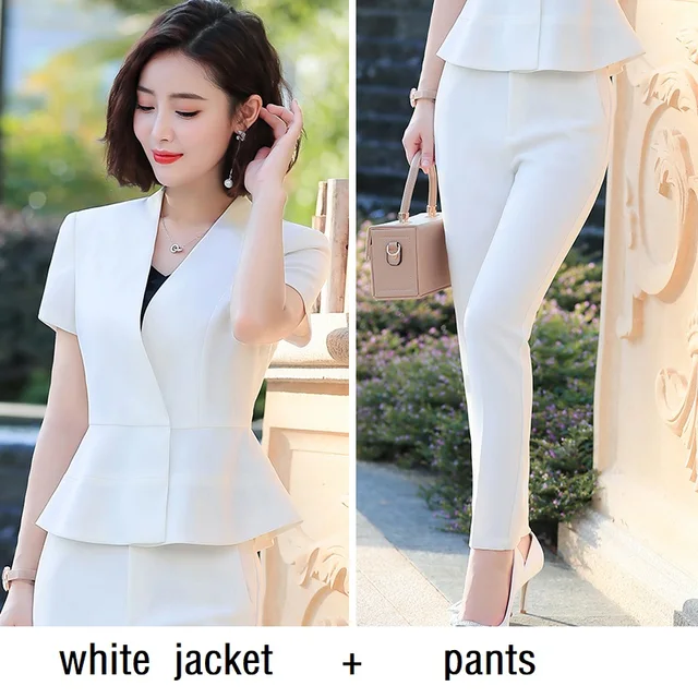 Women suits Slim summer Short sleeve short jacket pants 2 piece set OL