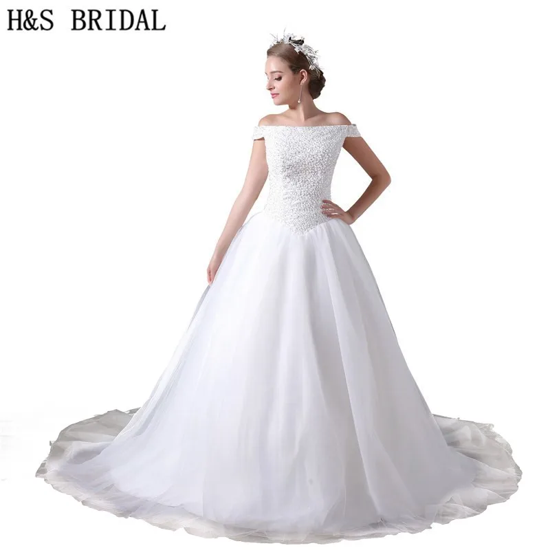 H&ampS BRIDAL Boat Neck Beaded Wedding Dresses Ball Gown Bridal 2018 vintage wedding dress Cheap vestido de noiva | Свадьбы и