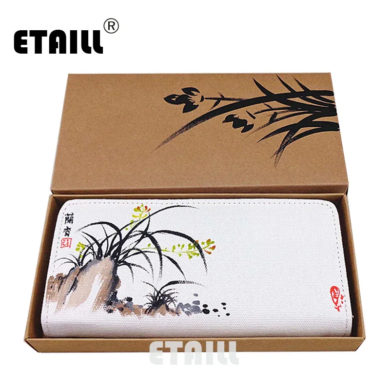 

ETAILL Orchid Hand Painted 2017 Women Wallets Female Cotton Purse High Quality Women Clutches Card Holders Coin Keeper Bolsas