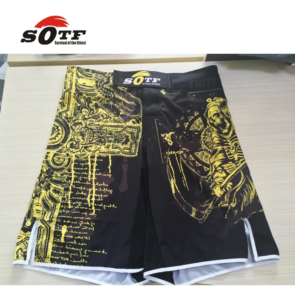SOTF желтые властные смерти дышащие хлопковые боксеры шорты для mma спортивные