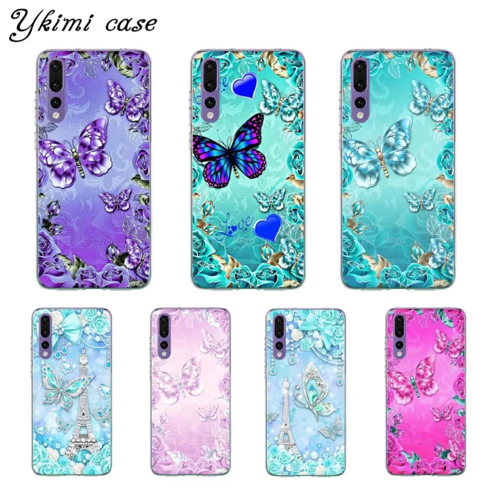 

Ykimi Case For Huawei P8 P9 Lite 2017 P20 Lite Pro Case Crystal butterfly Cover Transparent Soft Silicone TPU