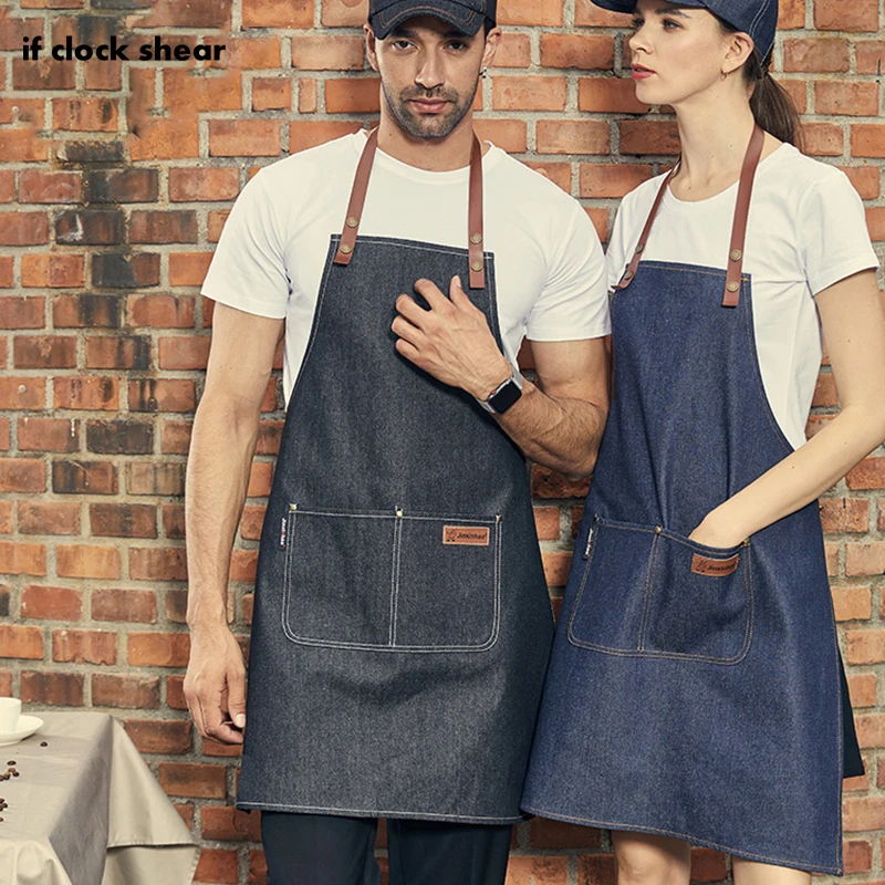 

IF New chef apron Fashion Cooking Apron for Kitchen Apron For Woman Men Chef Waiter Cafe Shop BBQ Hairdresser tools denim Aprons