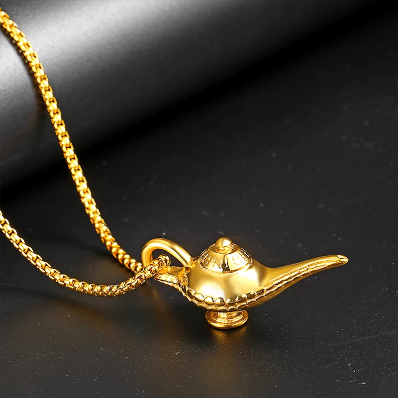 Aladdin's Magic Lamp Silver Gold Necklace New Magic Lamp Shape Pendant Luxury Lamp Of Aladdin Pendants Fine Jewelry with Chain Aladdin's Magic Lamp Silver Gold Necklace New Magic Lamp Shape Pendant Luxury Lamp Of Aladdin Pendants Fine Jewelry with Chain