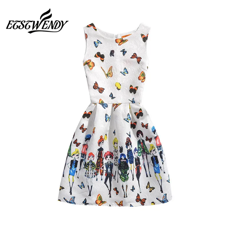 

New 2019 Summer Girls Dress O-Neck Sleeveless Party Dress Butterfly Floral Print Casual Children Dress Teenagers Clothes Vestido