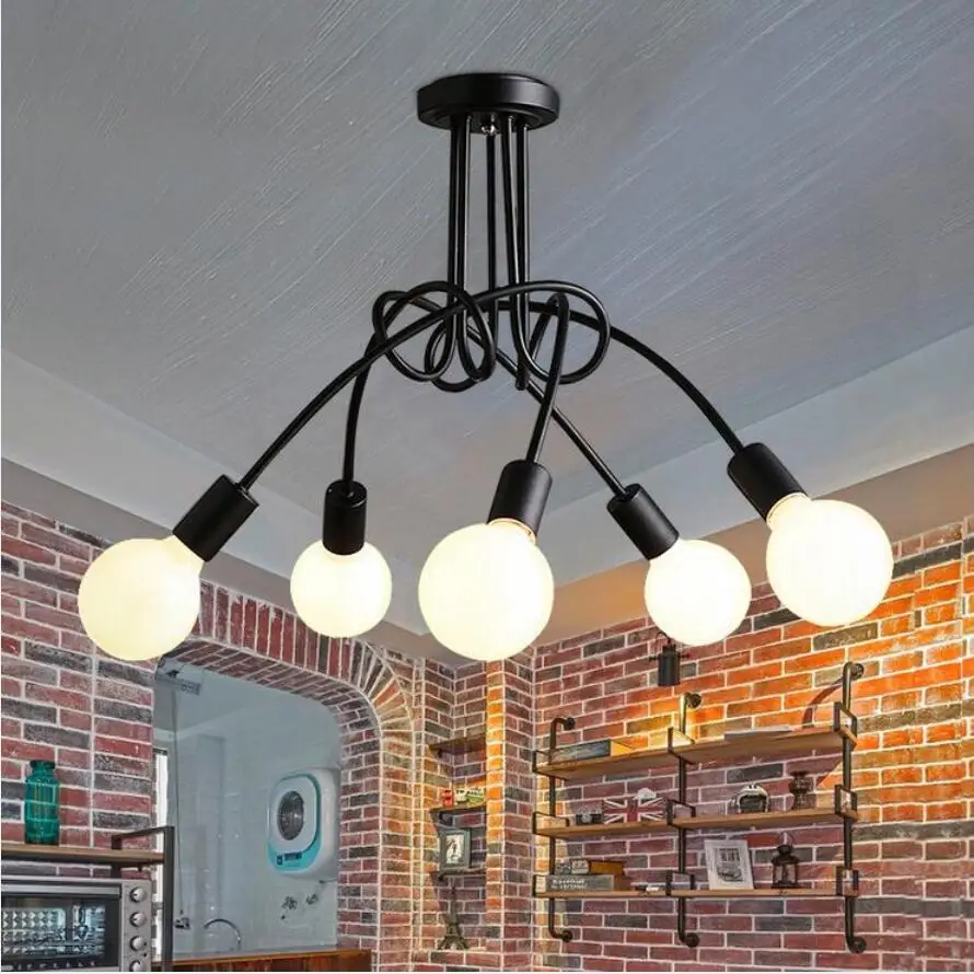 

Simple Iron Chandeliers European led lamps living room lamps pendant Crooked Chandelier Black/White E27 led lustre Chandeliers 3