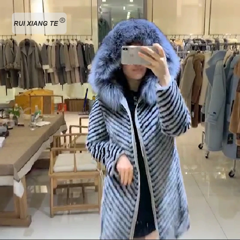 

women real fur coat natural mink fur double side real fur jacket real fur with hood natural fur coat with zipper RuiXiangTe